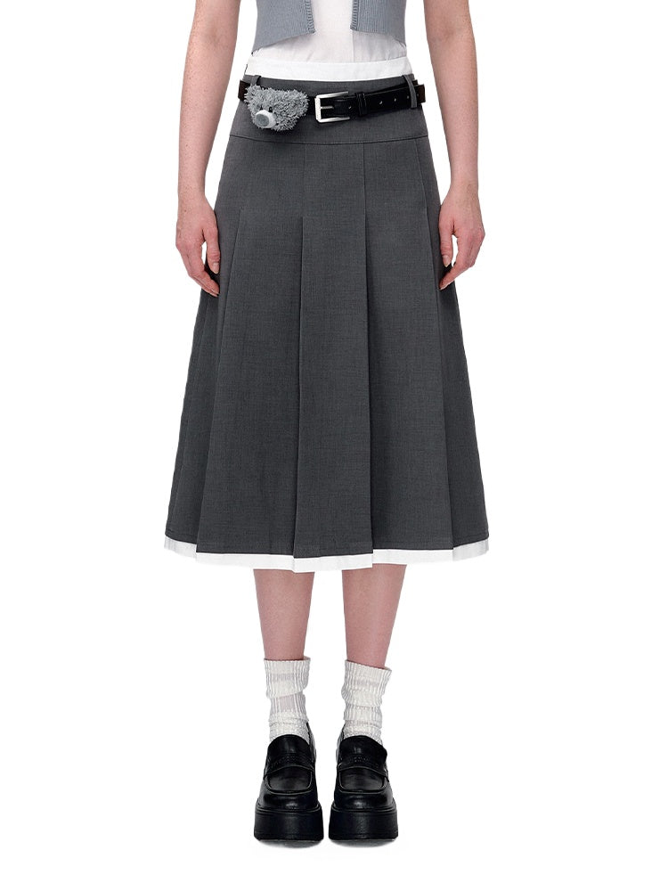 Black & Gray Pleated Midi Skirt