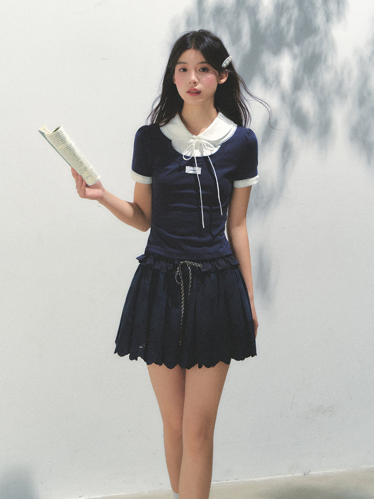 Embroidered Elastic Waist Skirt