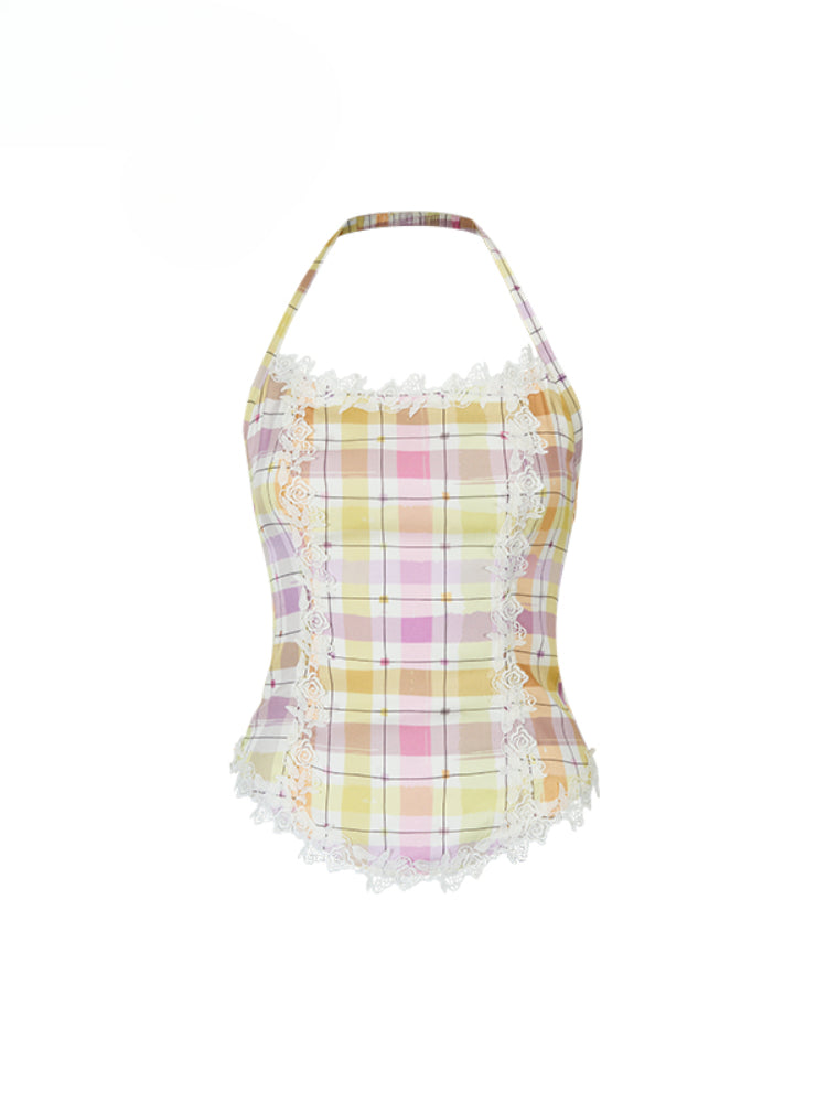 Lace Splicing Halter Neck Top