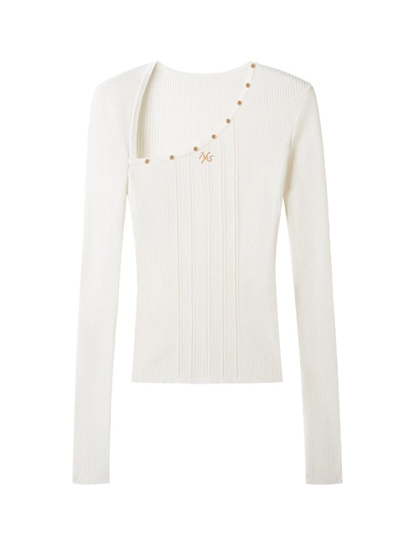 Polar Wool Blend Ribbed Knit V-neck