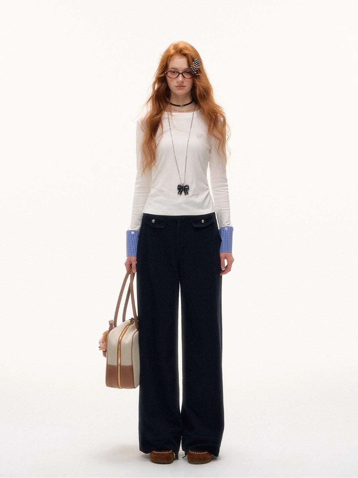 Plaid Patchwork Long-Sleeve T-shirt