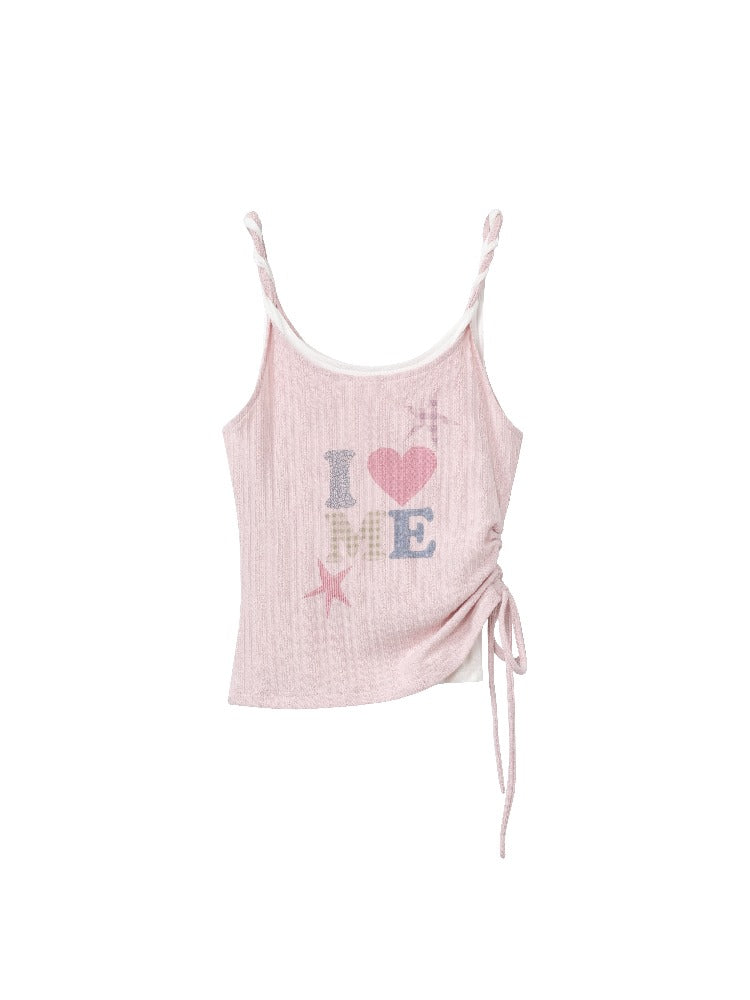 Double-Layer Drawstring Cami Top
