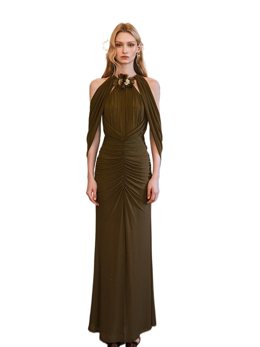 Deva High-Slit Halter Backless Dress
