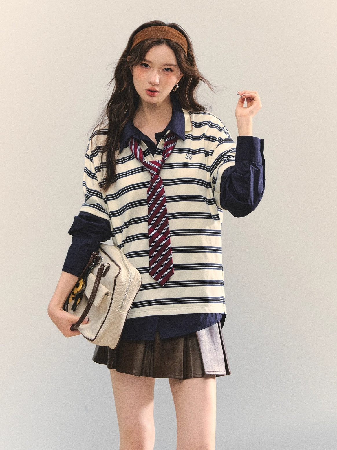 Contrast-Stripe Polo 2-in-1 Sweatshirt