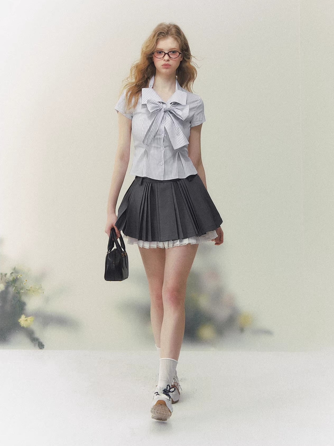 Blue Striped Bow Blouse