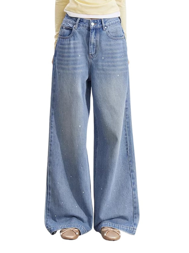 Rhinestone Heart Wide Leg Jeans