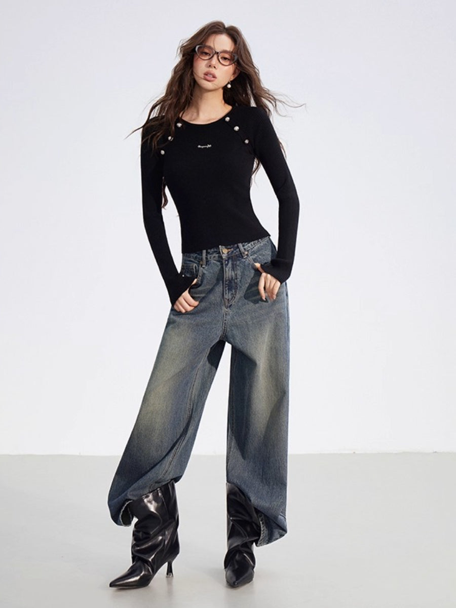 Black & Beige Faux Layered Knit