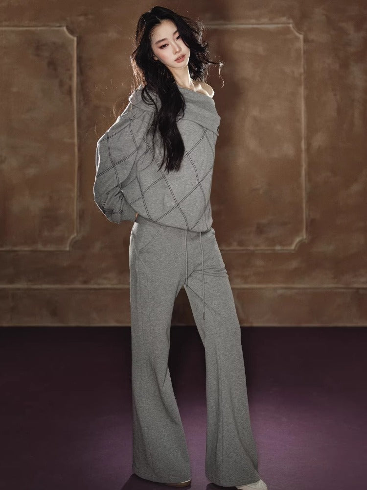 Asymmetric Off-Shoulder Sweatshirt Set