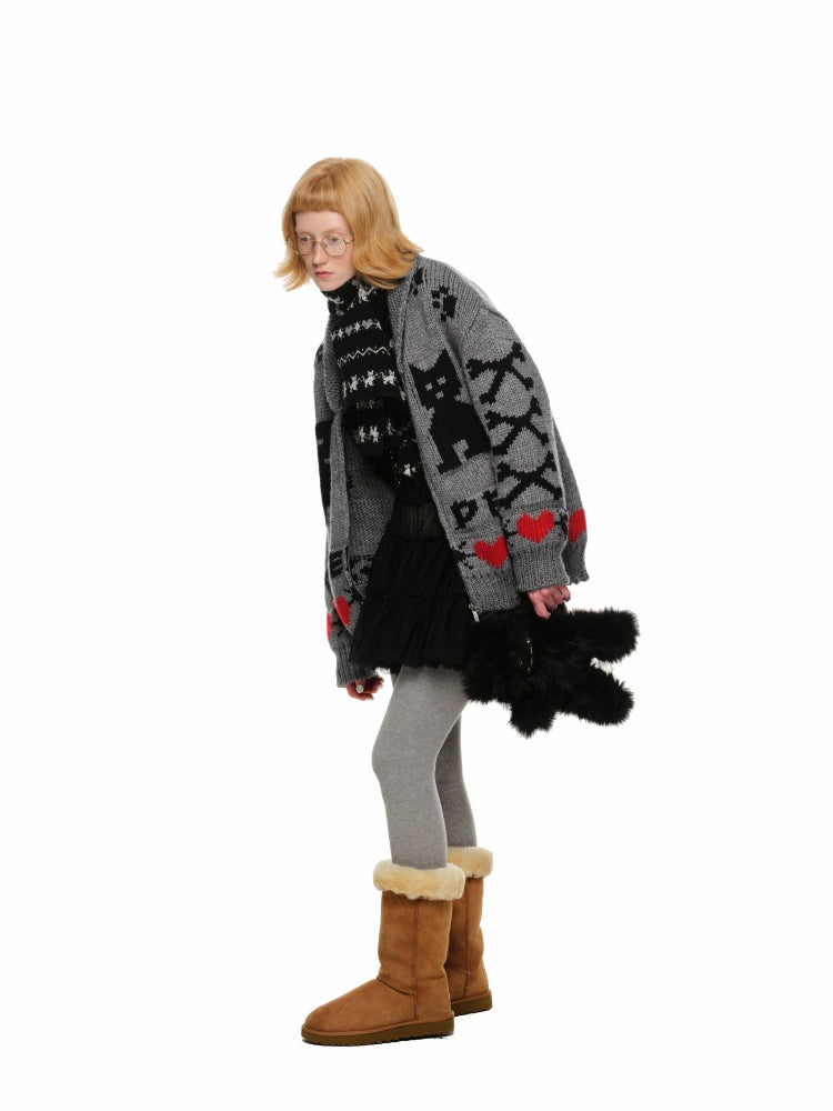 Vintage Jacquard Chunky Knit Cardigan