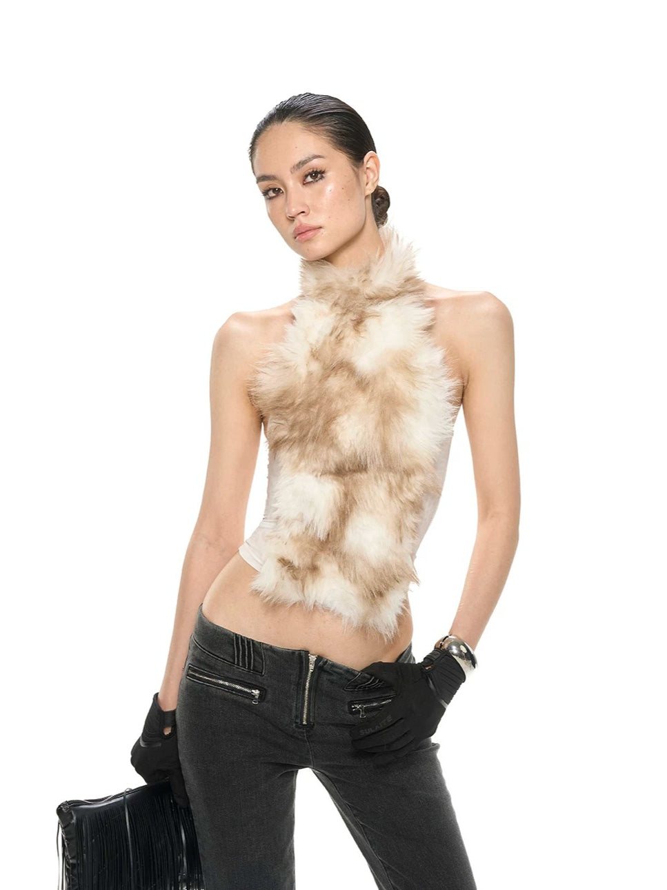 Gradient Fur Halter Top