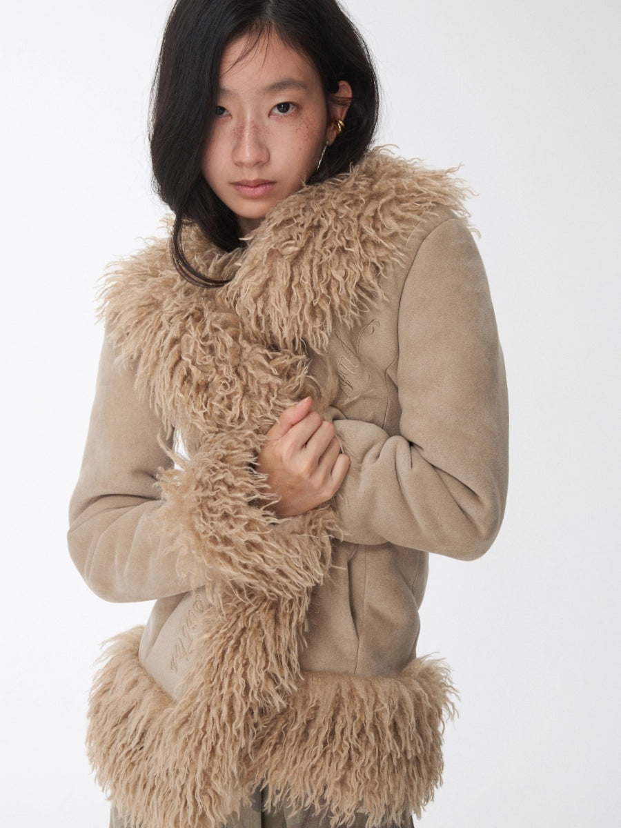 Shearling Embroidered Suede Jacket