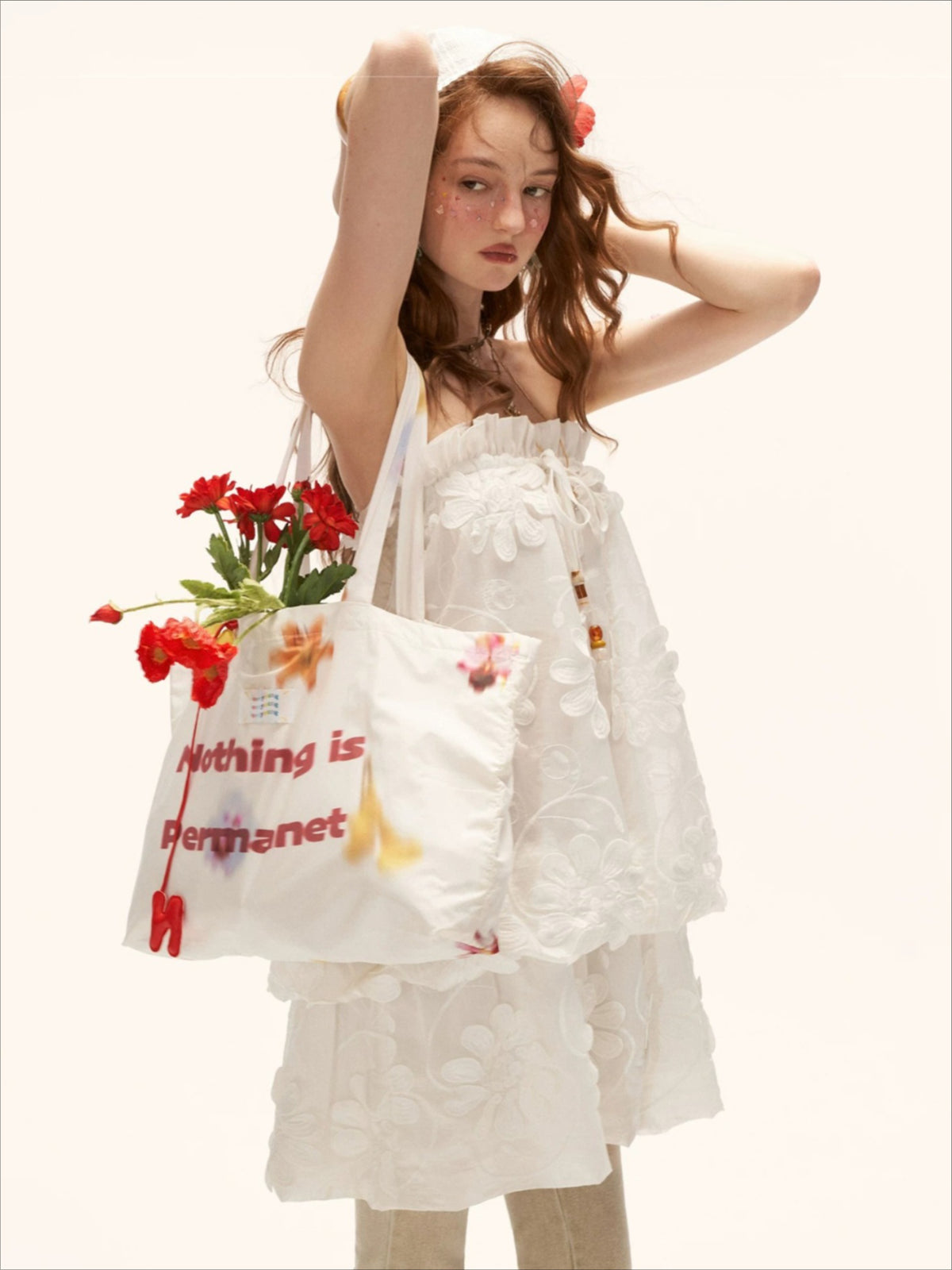 White Floral Appliqué Strapless Mini Dress