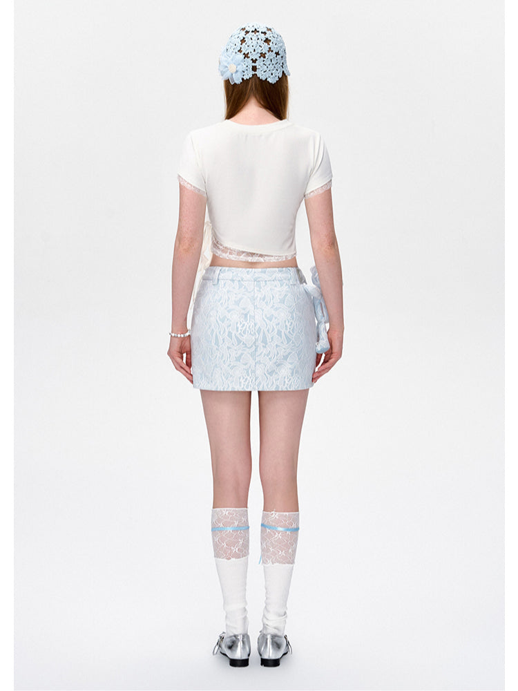 Lace Slim Fit Round-Neck Short T-Shirt