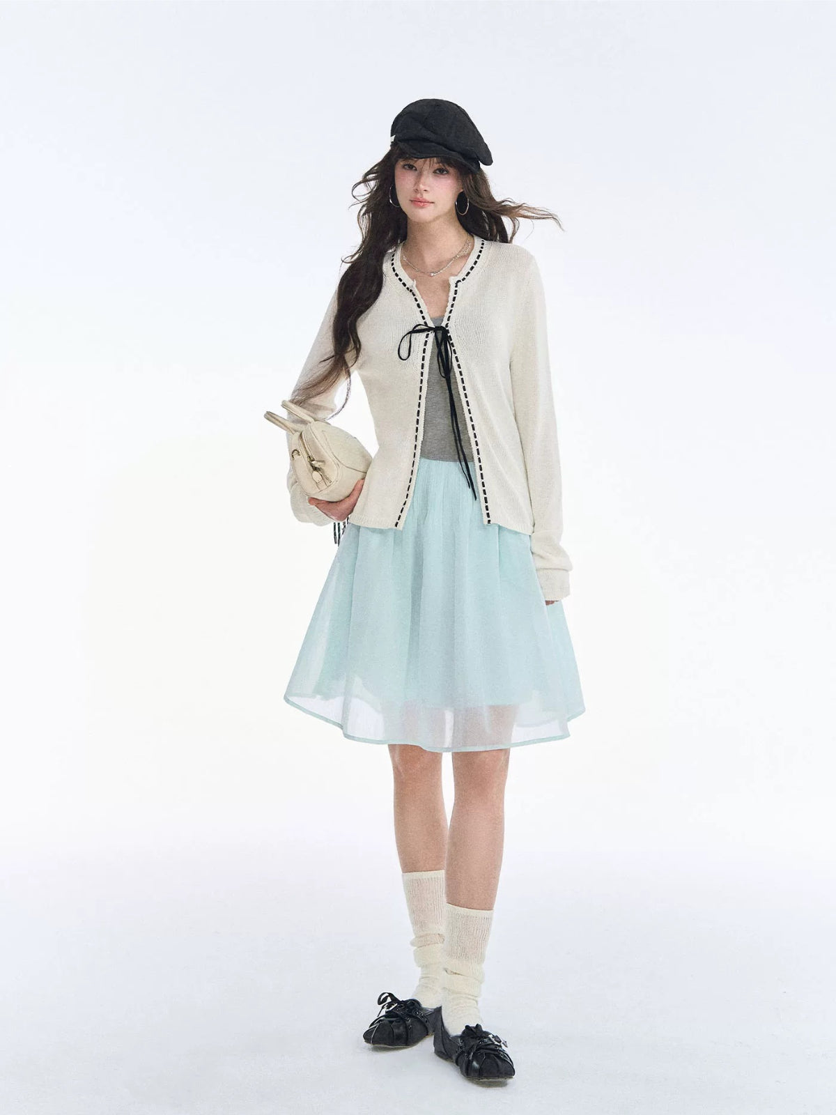 French Bow Trim Knit Cardigan