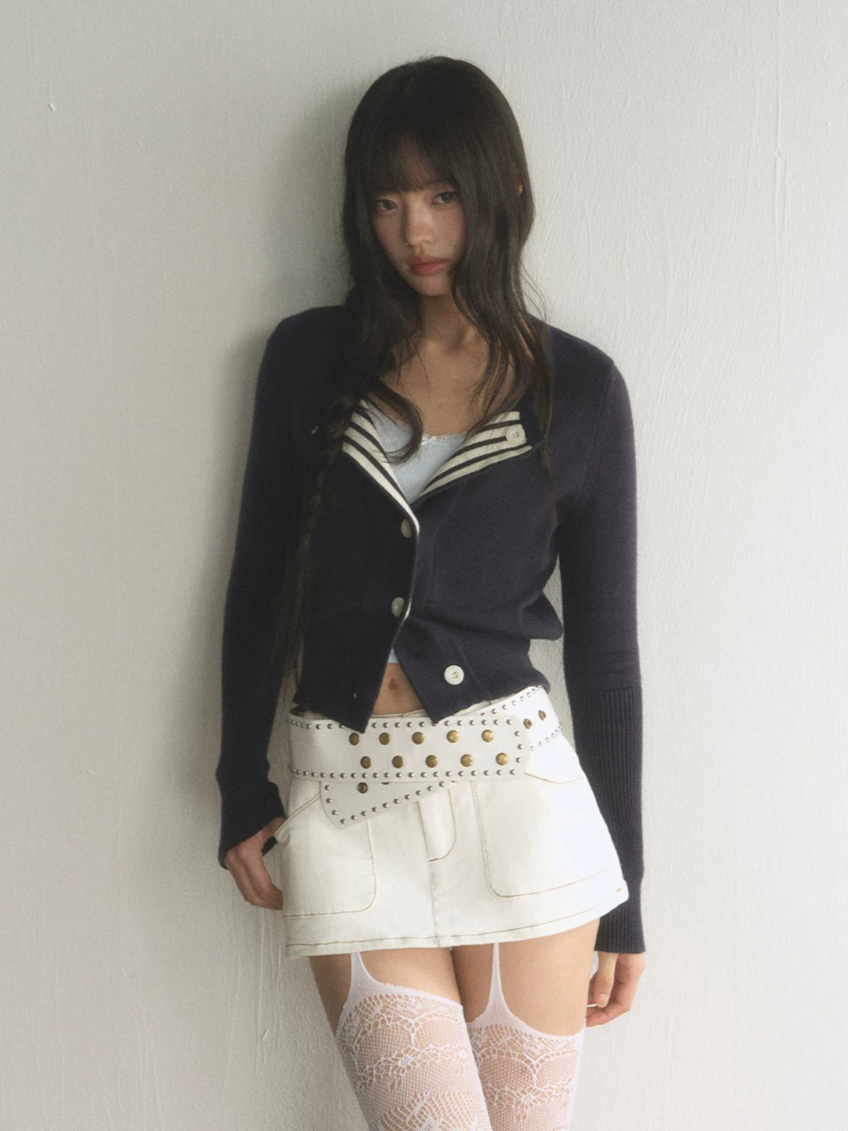 Blue Striped Knit Cardigan