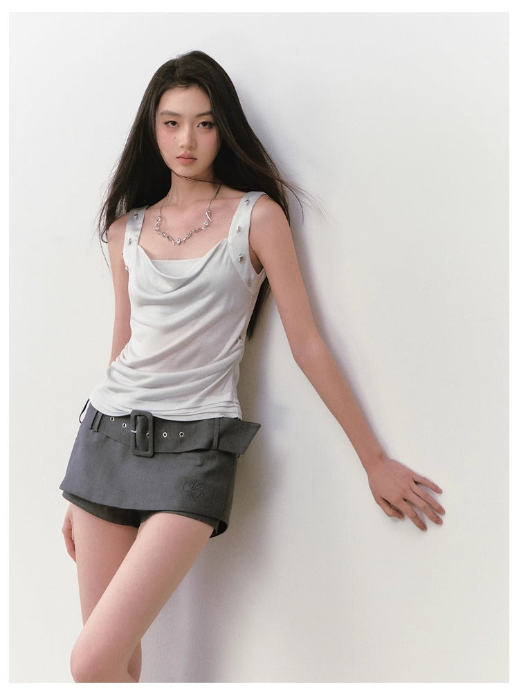 Rivet Embellished Small Cowl-Neck Camisole