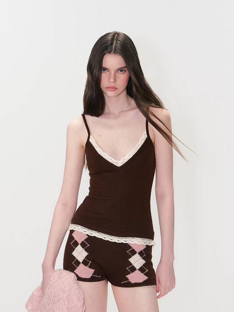 Brown Argyle Knit Set