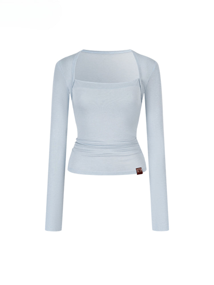 One-Shoulder Strapless Long-Sleeve Blouse