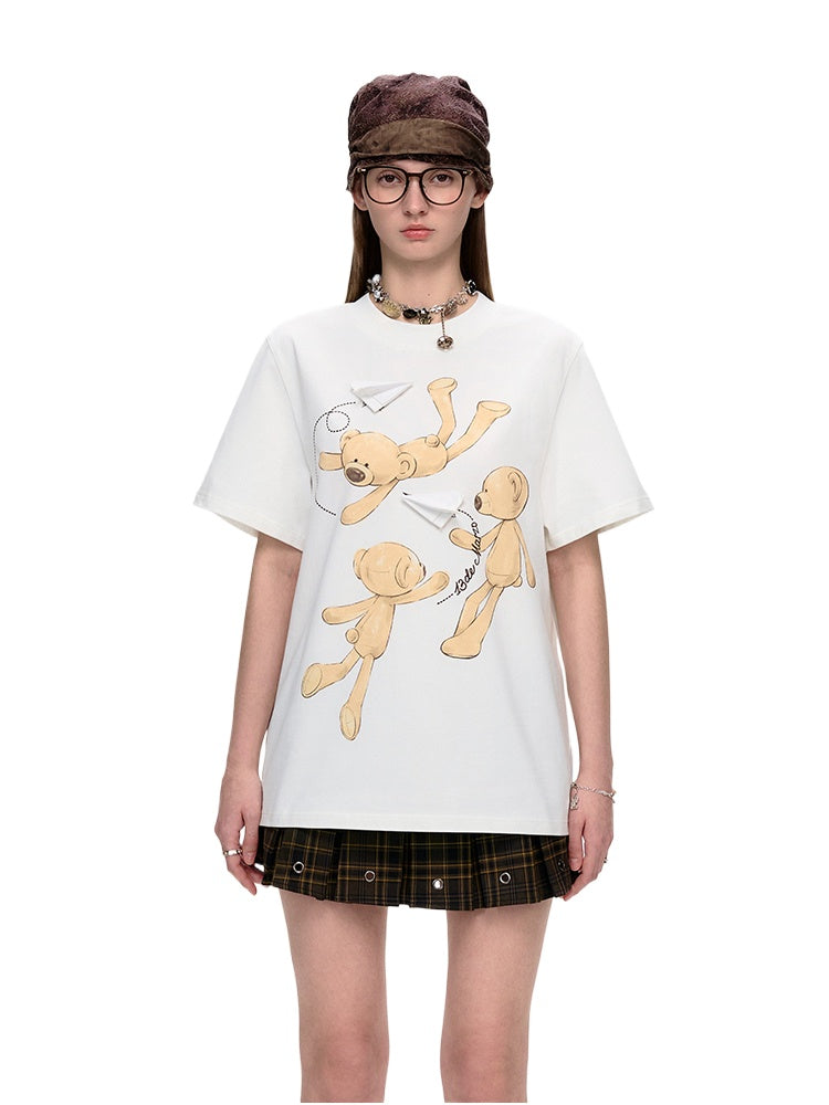 Paper Plane Bear Cotton Short-Sleeve T-Shirt