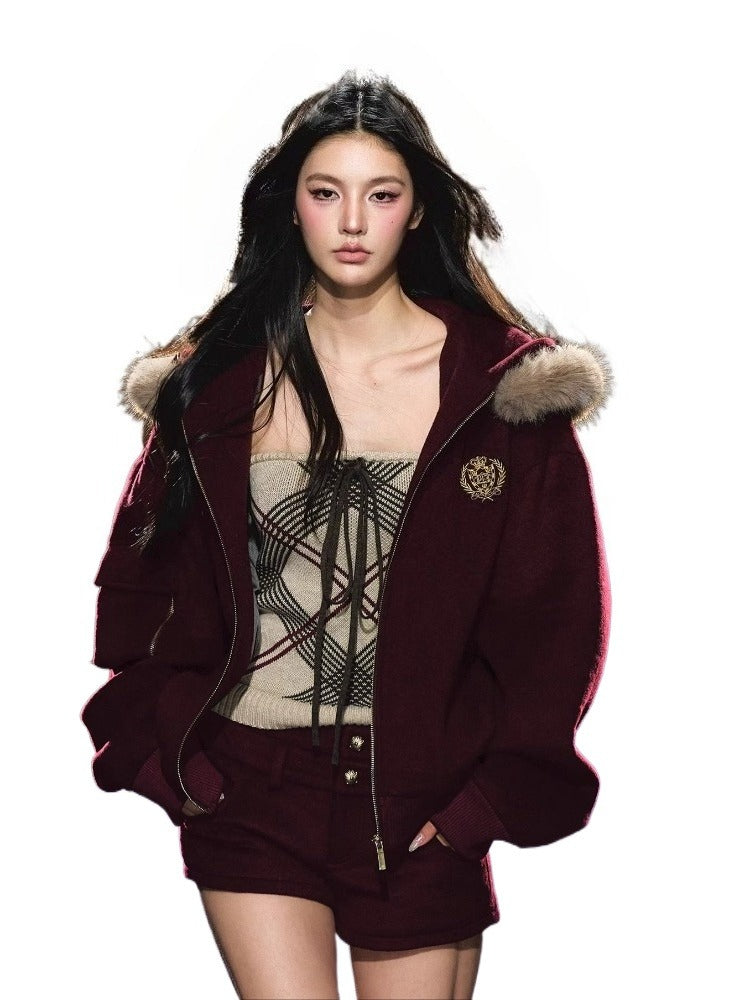 Wool-Blend Hooded Shorts Set