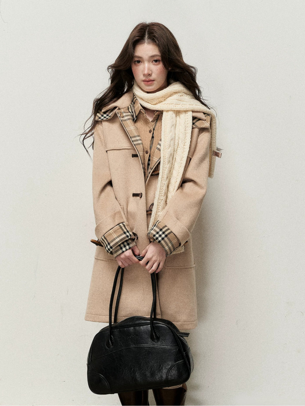 Plaid Hooded Wool Duffle Coat