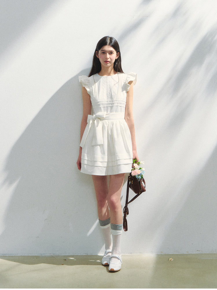 Flutter-Sleeve Bow-tied Tea-break Dress