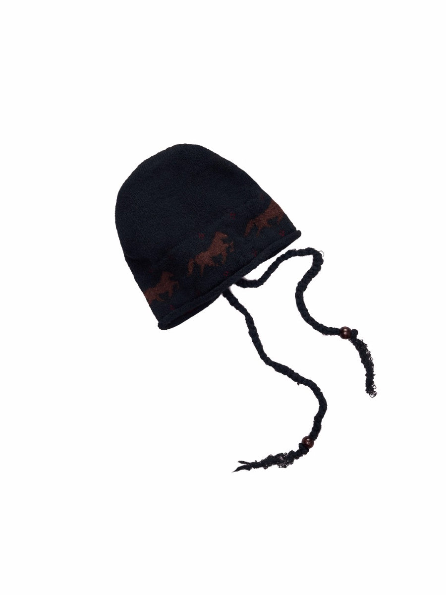 Fair Isle Pony Jacquard Knit Beanie