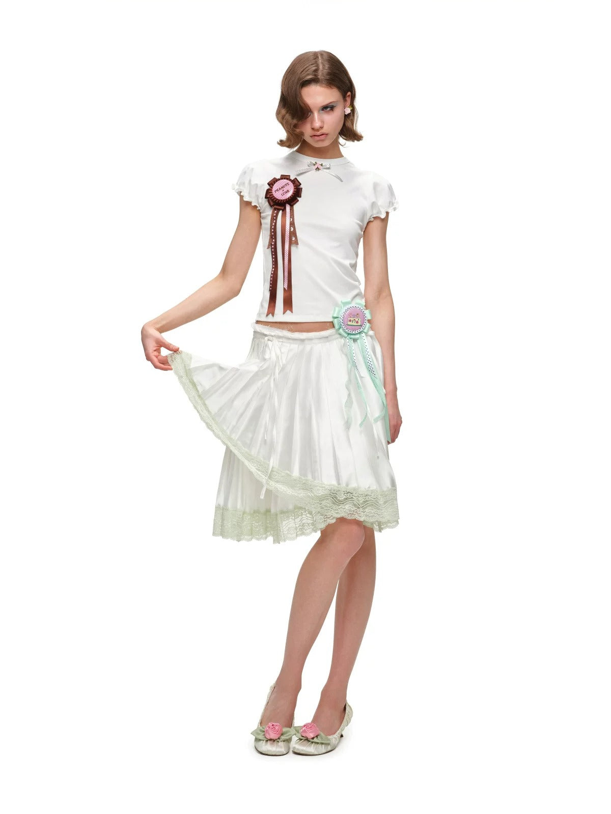 Rose Bow Puff Sleeve T-Shirt