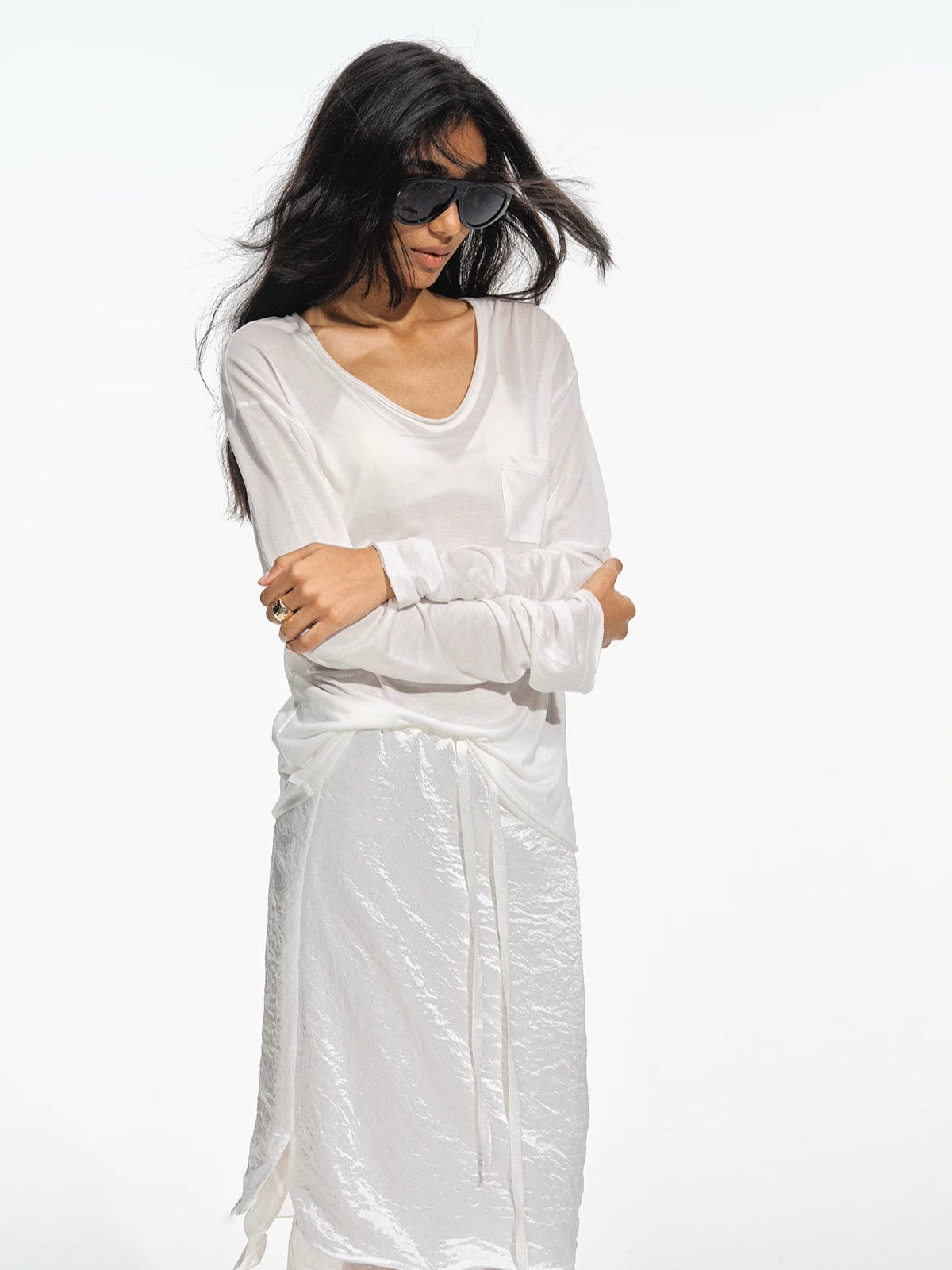 Silk Lyocell V Neck Tee