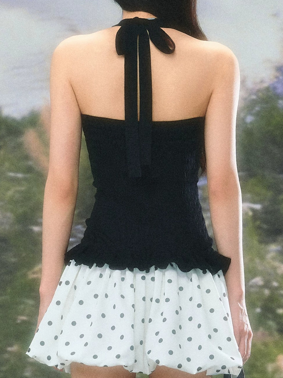 Black Polka Dot Halter Dress