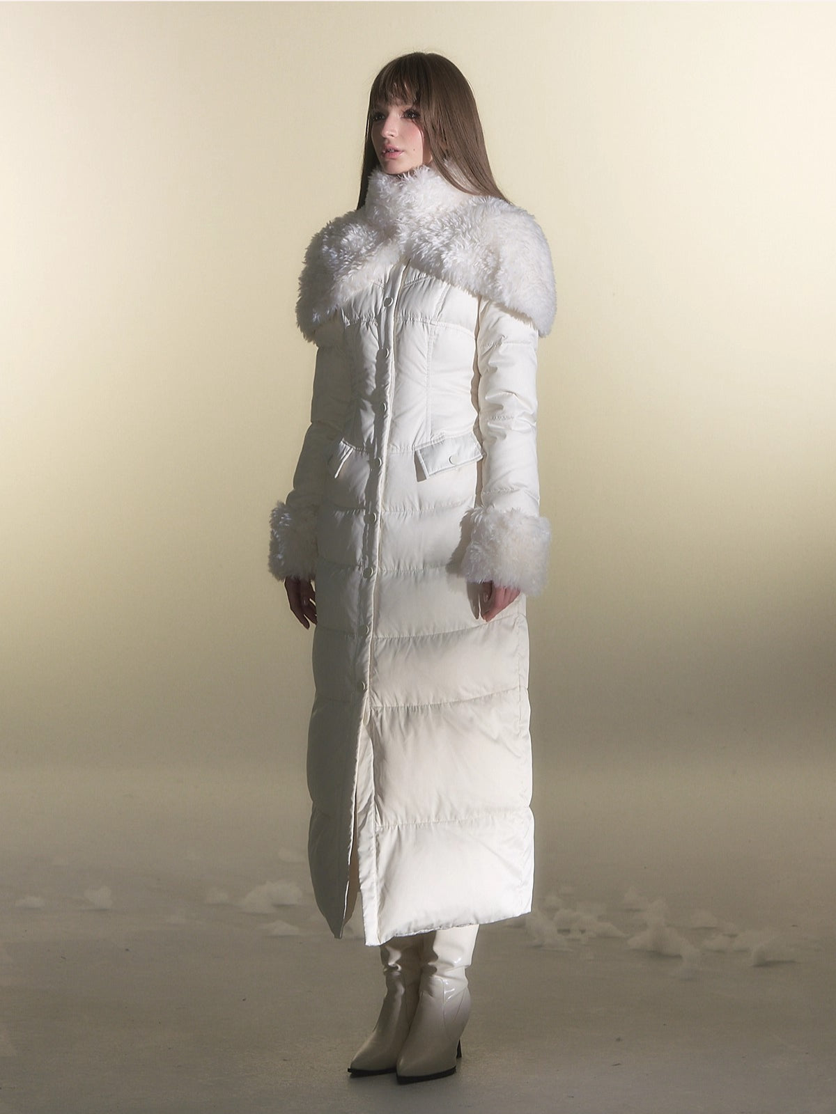 White Duck Down Waist-Coated Long Down Jacket