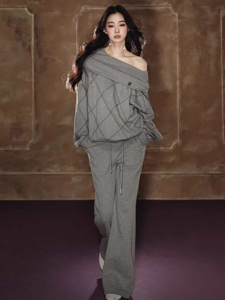 Asymmetric Off-Shoulder Sweatshirt Set