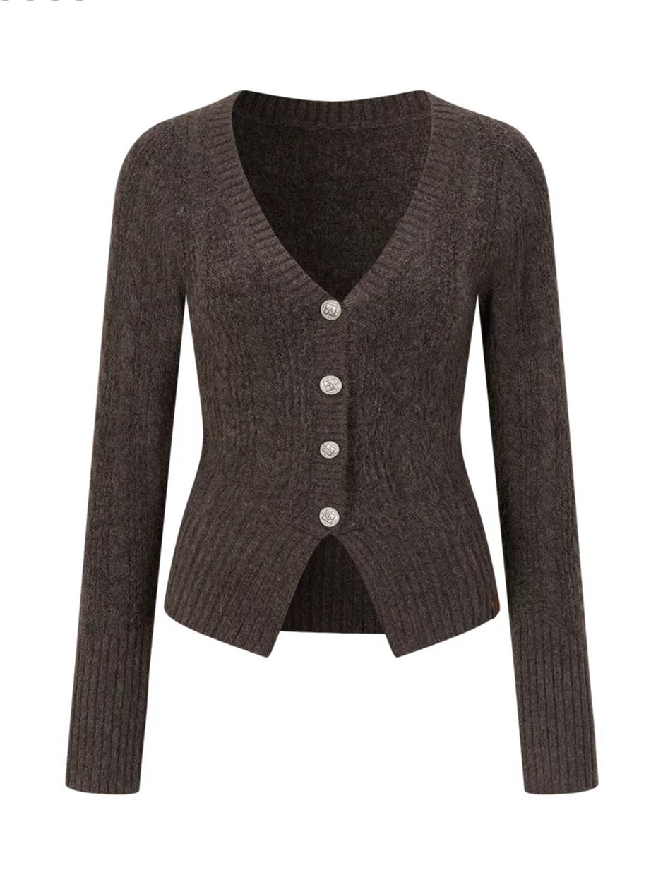 Cable-Knit V-Neck Cardigan
