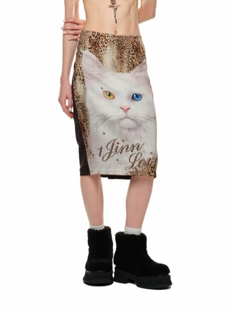 1JINN STUDIO Cat Print Pencil Skirt