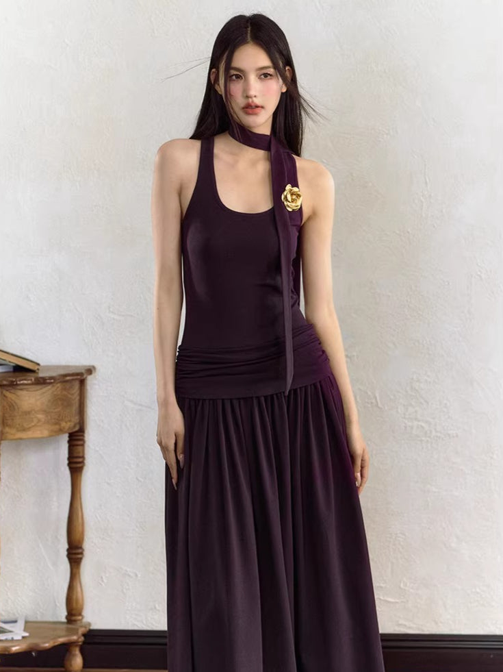 Ruched Waist A-Line Knit Slip Dress