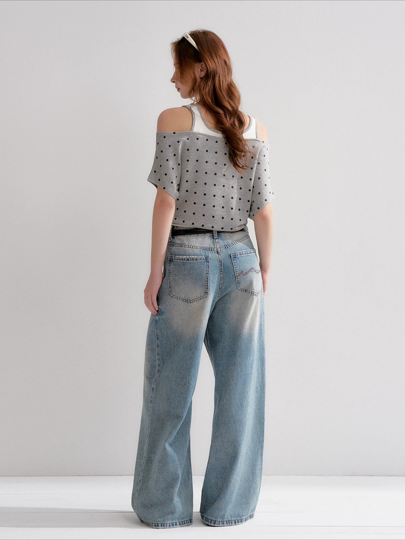 Washed Distressed Wide-Leg Jeans