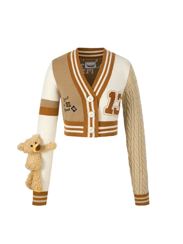 Black & Camel V-neck Short Cardigan