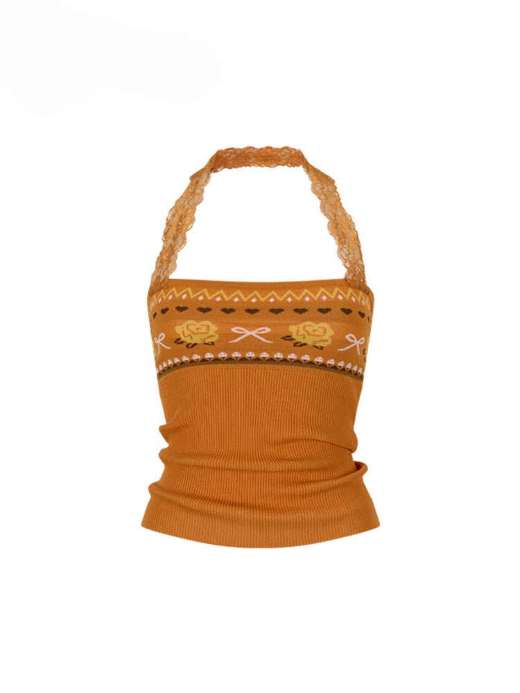 Floral Lace Off-Shoulder Bustier Vest