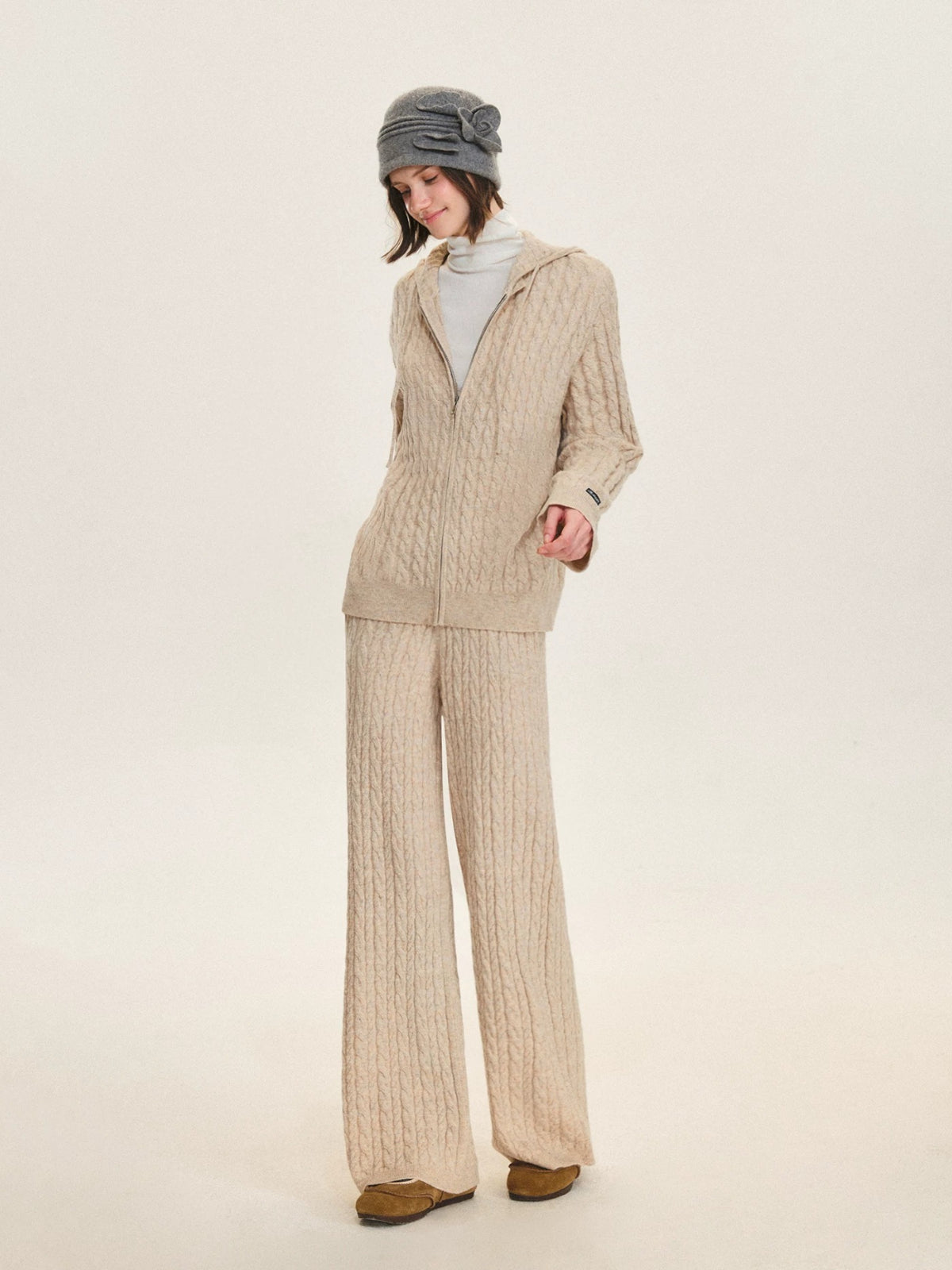 Hooded Cable Knit & Pants Set