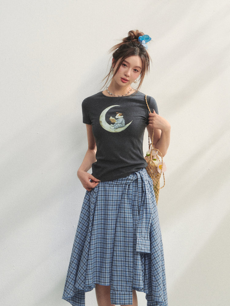 Grey Printed Slim-Fit Knit T-Shirt