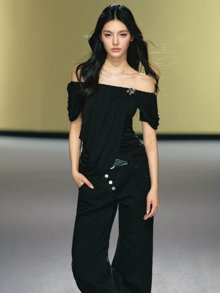 Lyocell One Shoulder Ruched Top
