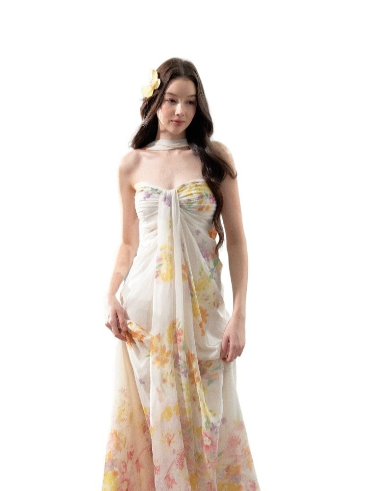White Floral Halter Maxi Dress