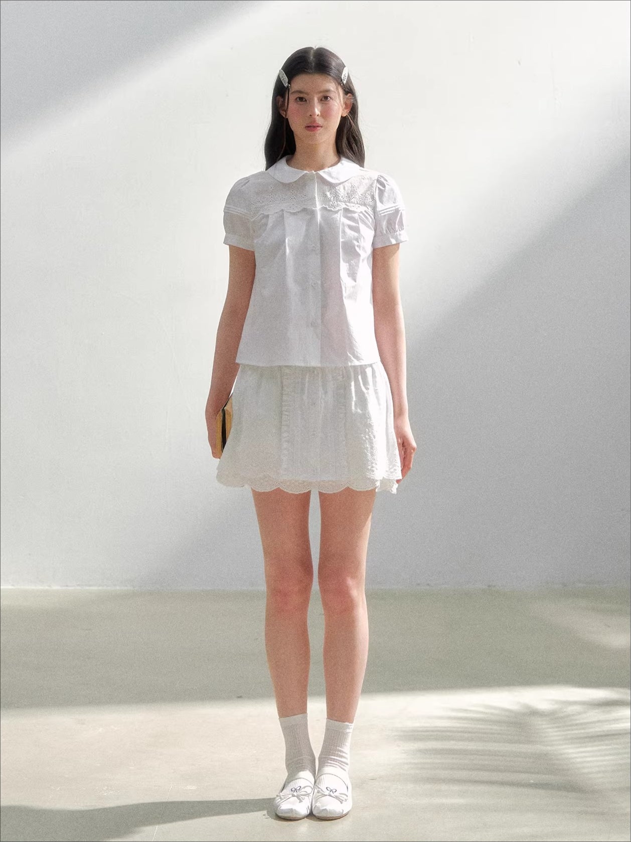 White Embroidered Shirt & Skirt Set