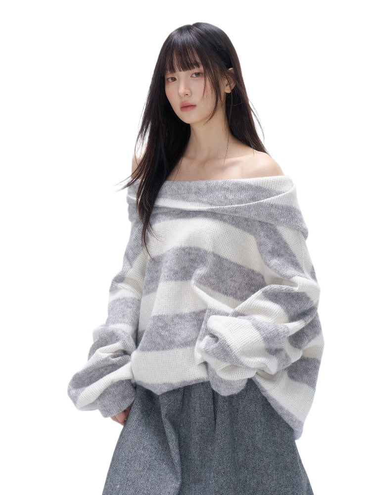 Metallic Striped Reversible Hooded Sweater