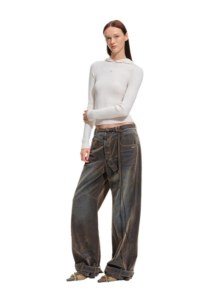 Terracotta Velvet-Washed Wide-Leg Jeans