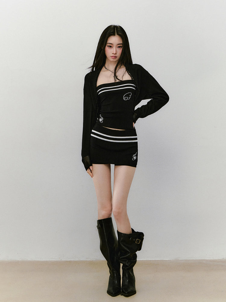 Contrast Color Knitted Bandeau Top & Shorts Set