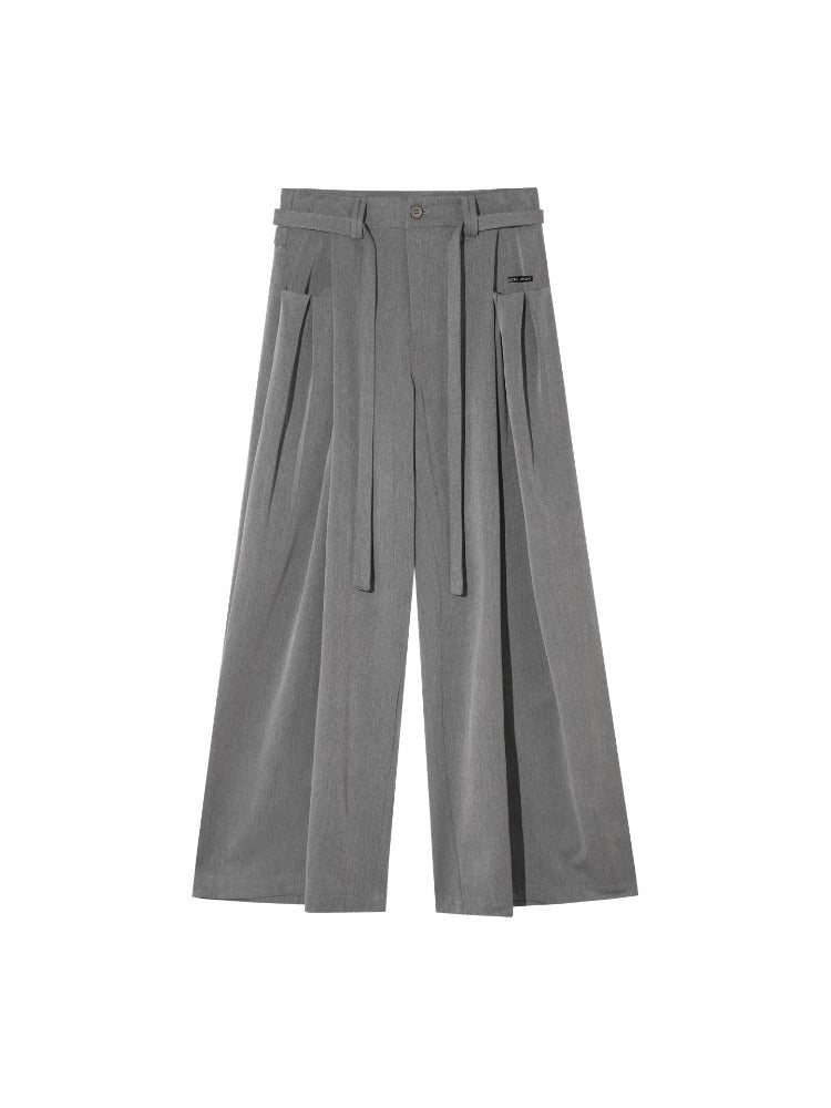 Pleated Tie Wide-Leg Pants