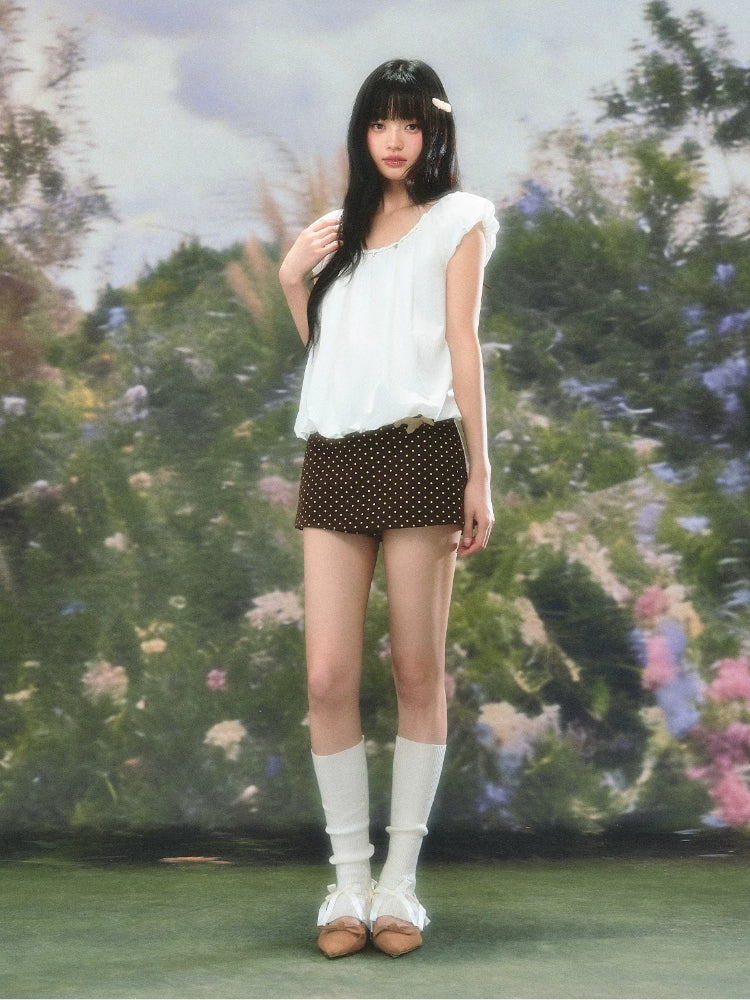 White Puff Sleeve U-neck Top