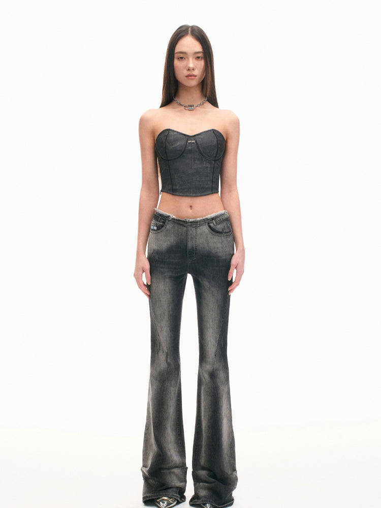 Gray Eco-leather Adjustable Fitted Bustier