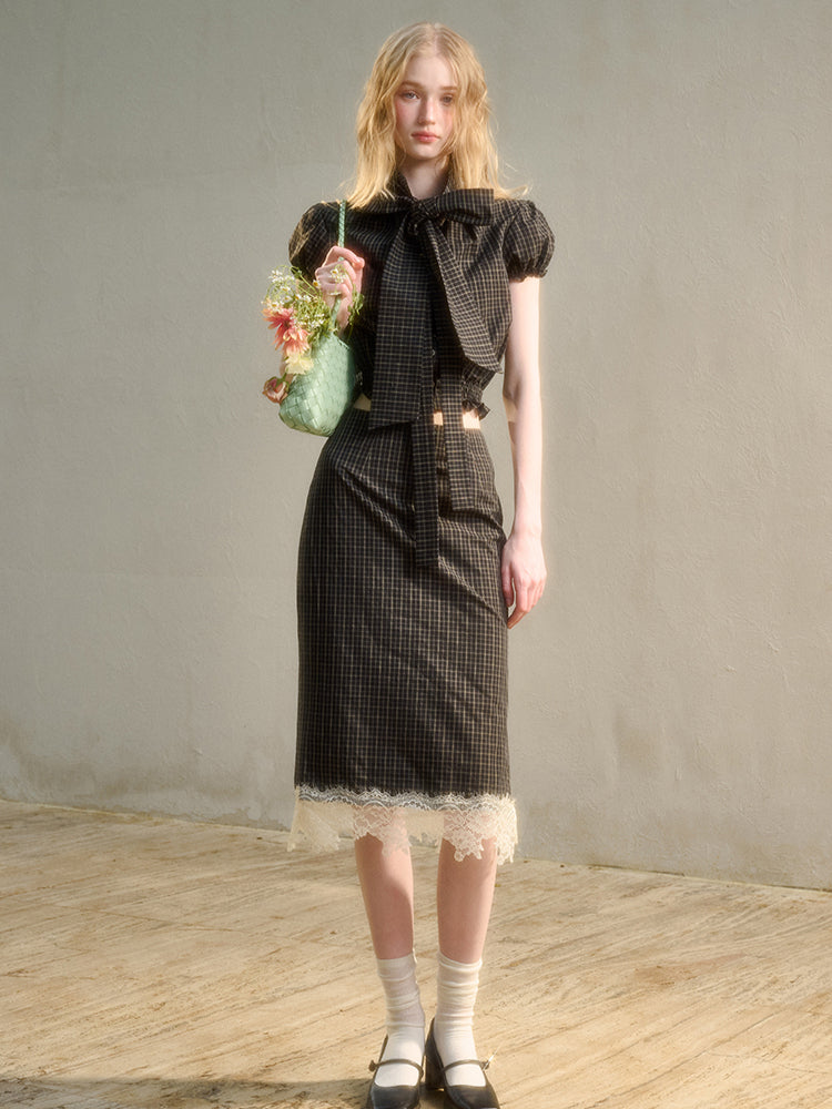 Natural Cotton Bow-Tie Shirt & Skirt Set